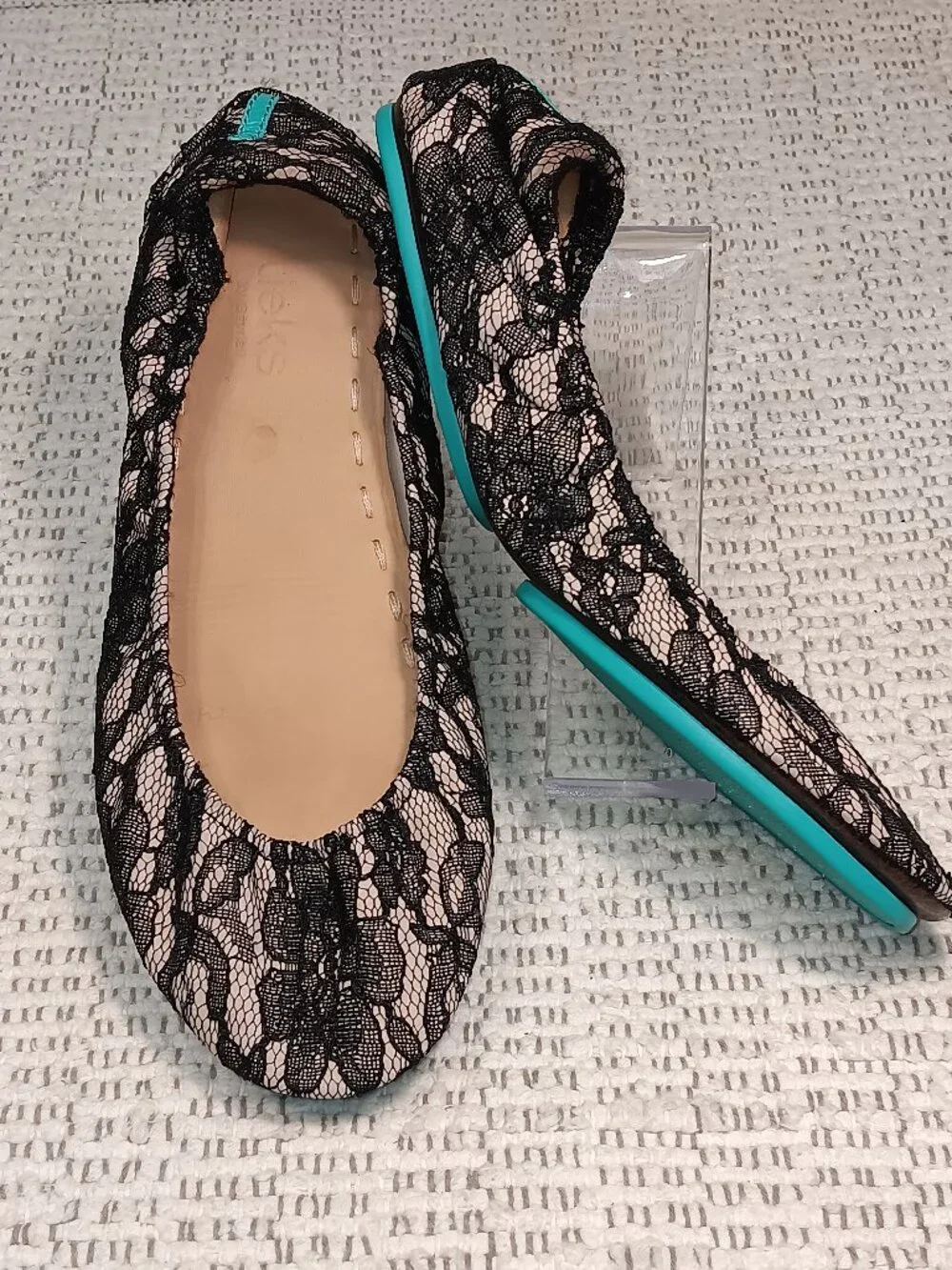 Tieks women's 'Nude Lace' black floral lace overlay leather ballet flats sz 9